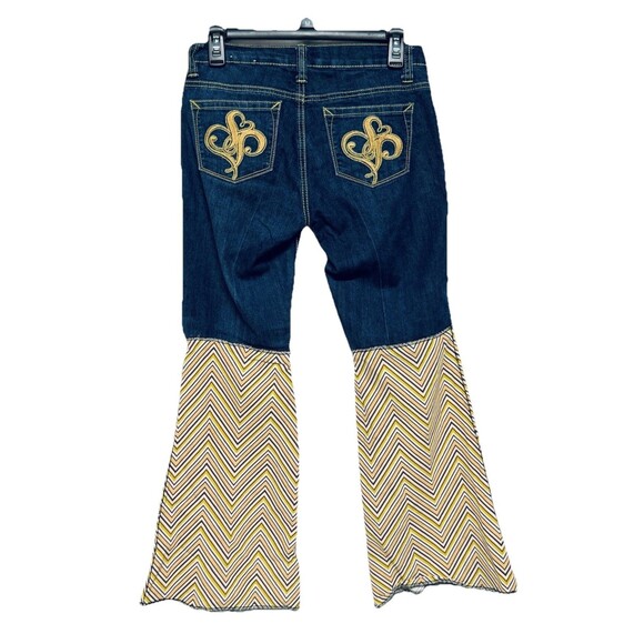 Southpole South Pole Denim & Striped Fabric Bell Bottom Jeans Festival Boho 5 - Picture 3 of 6